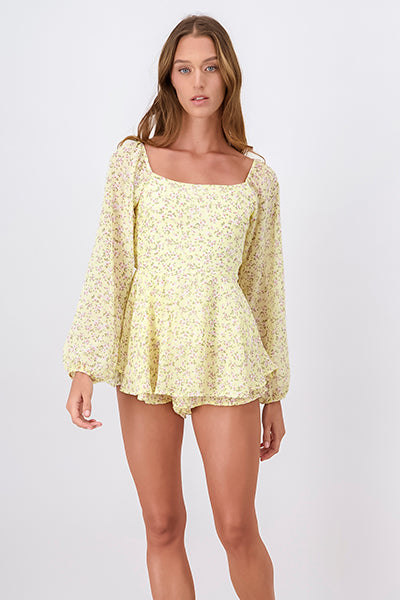 Long Sleeve Floral Print Day Dress YELLOW COMBO