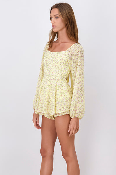 Long Sleeve Floral Print Day Dress YELLOW COMBO