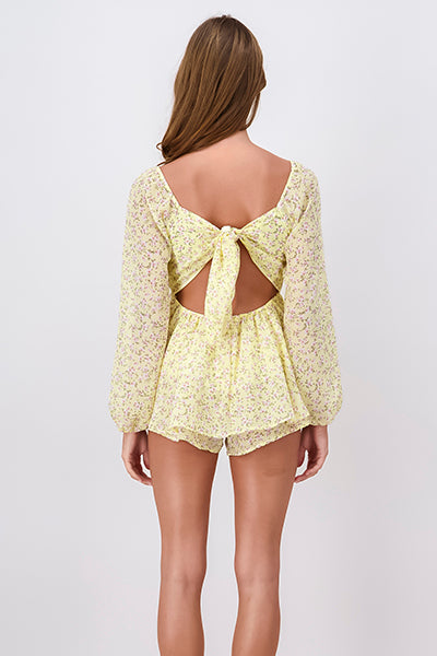 Long Sleeve Floral Print Day Dress YELLOW COMBO