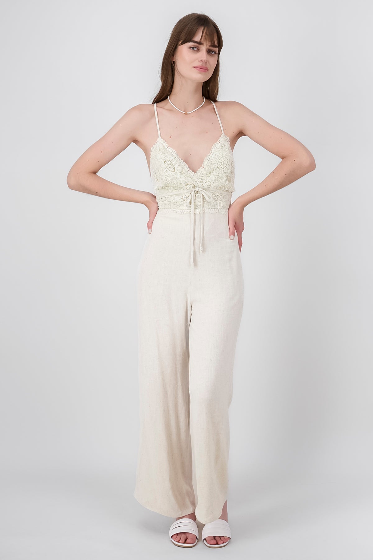 Crochet Linen Jumpsuit IVORY