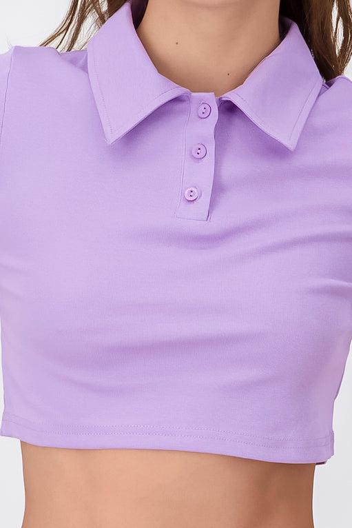 Solid Polo Neck Crop Top LAVENDER