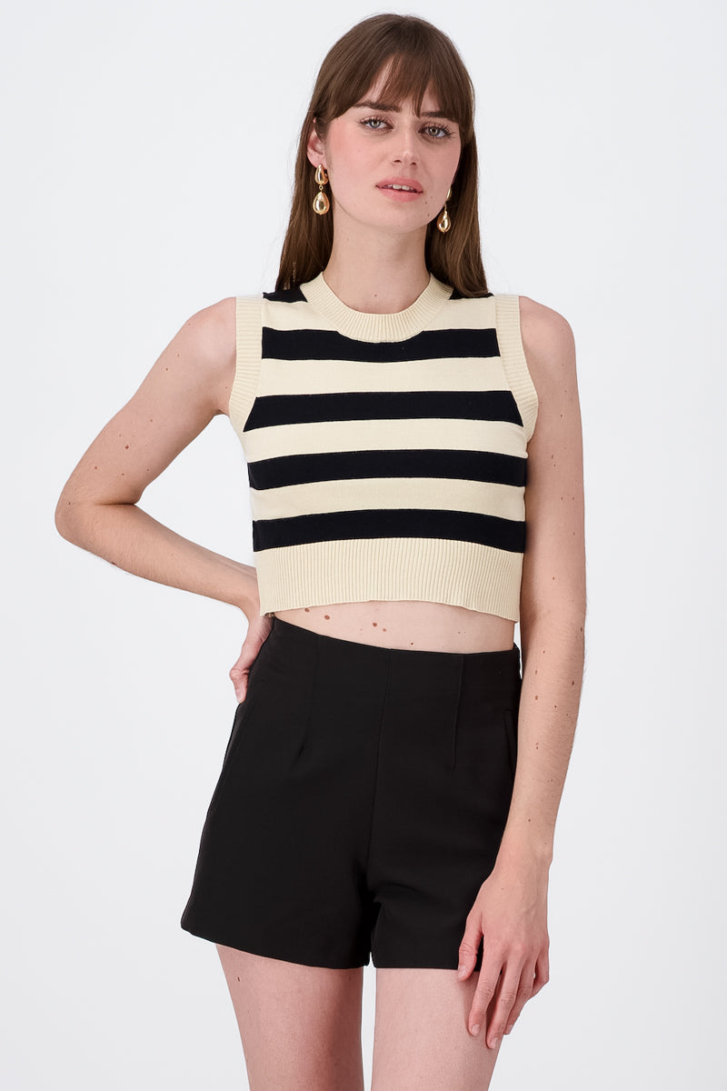 Sleeveless Thick Stripe Crop Top KHAKI