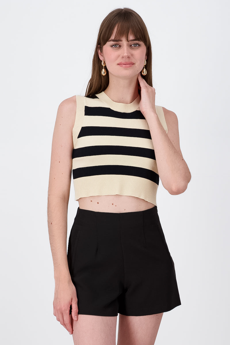 Sleeveless Thick Stripe Crop Top KHAKI