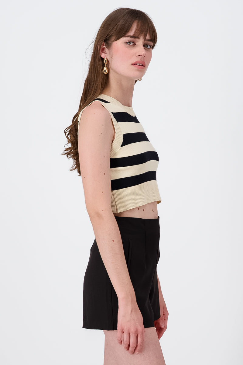 Sleeveless Thick Stripe Crop Top KHAKI