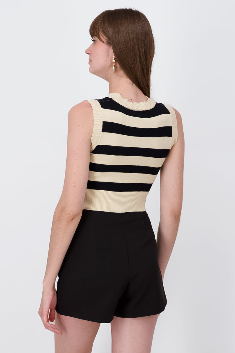 Sleeveless Thick Stripe Crop Top KHAKI