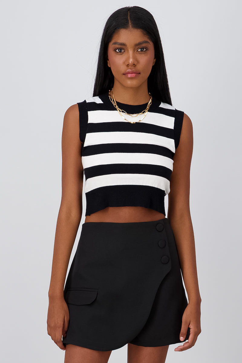 Sleeveless Thick Stripe Crop Top BLACK COMBO