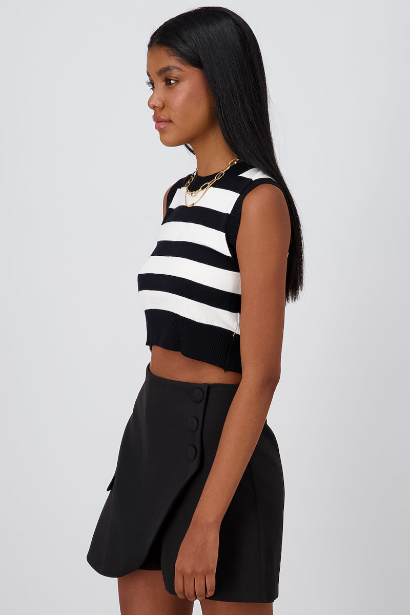 Sleeveless Thick Stripe Crop Top BLACK COMBO