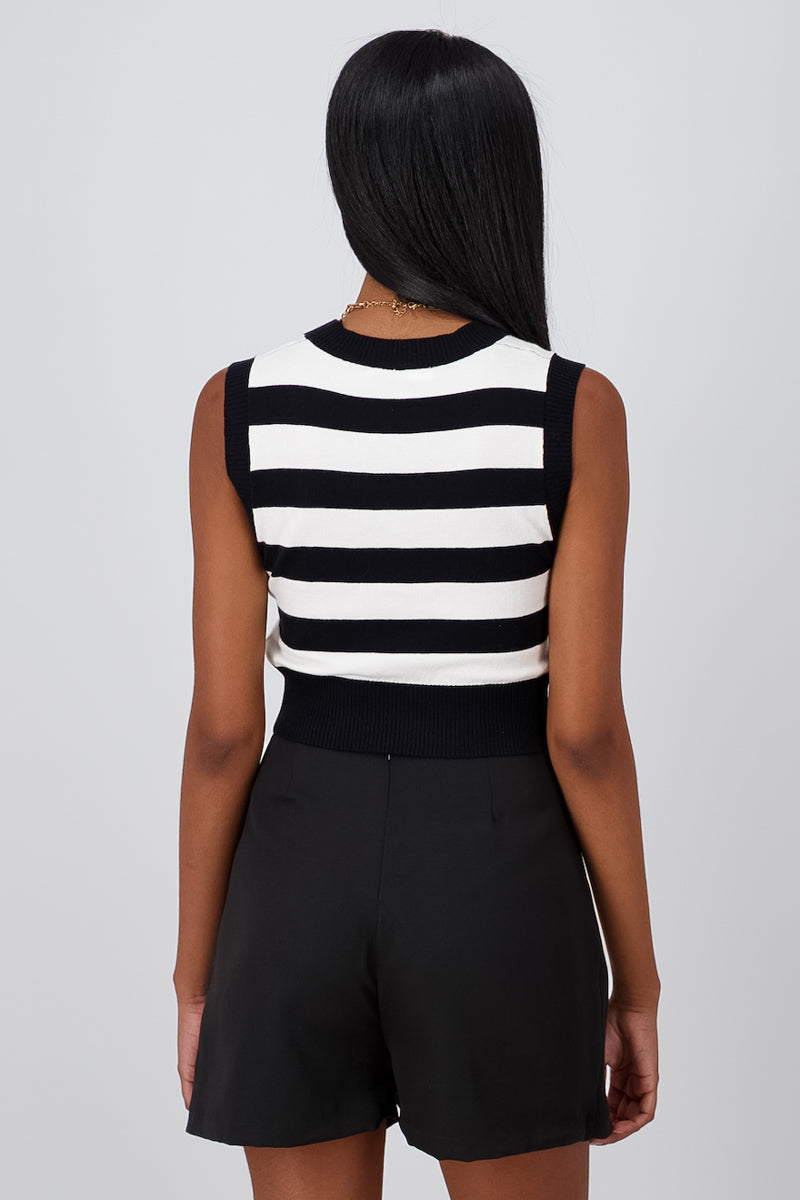 Sleeveless Thick Stripe Crop Top BLACK COMBO