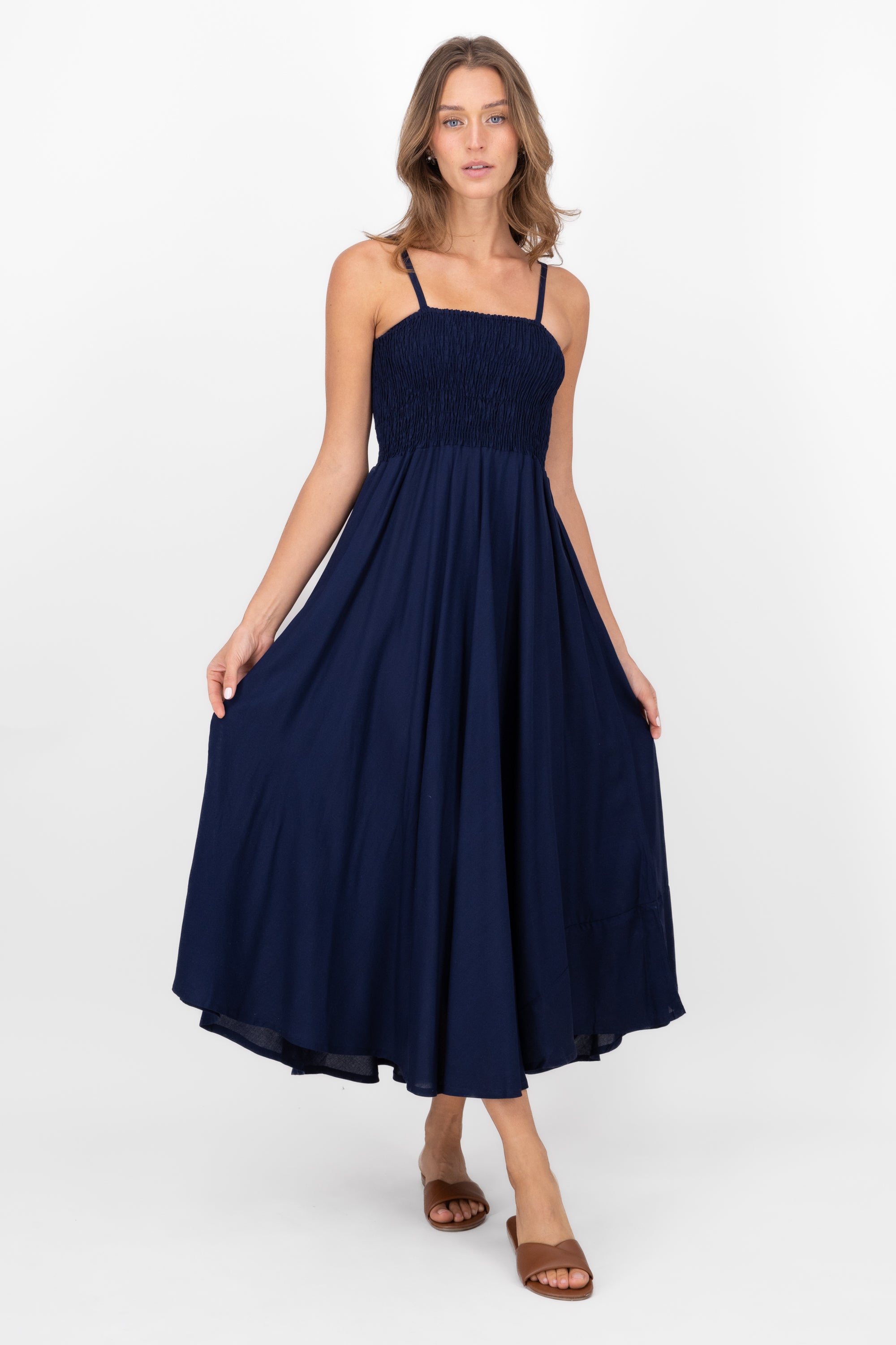 Detailed Smock Maxi Dress NAVY