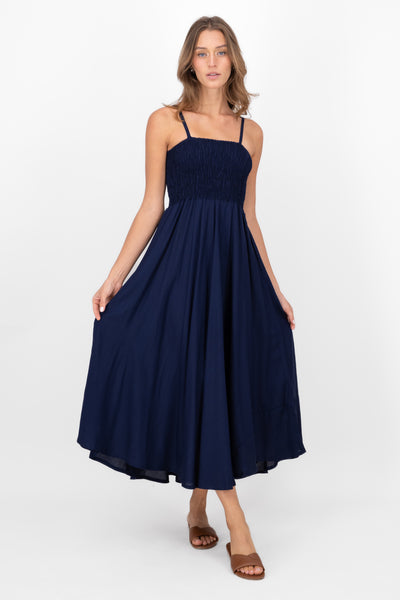 Detailed Smock Maxi Dress NAVY