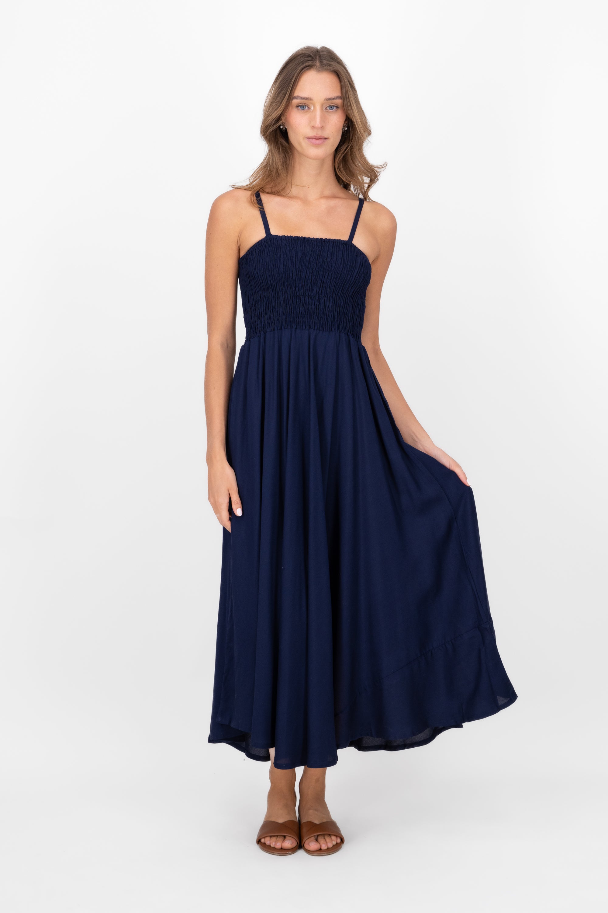 Detailed Smock Maxi Dress NAVY