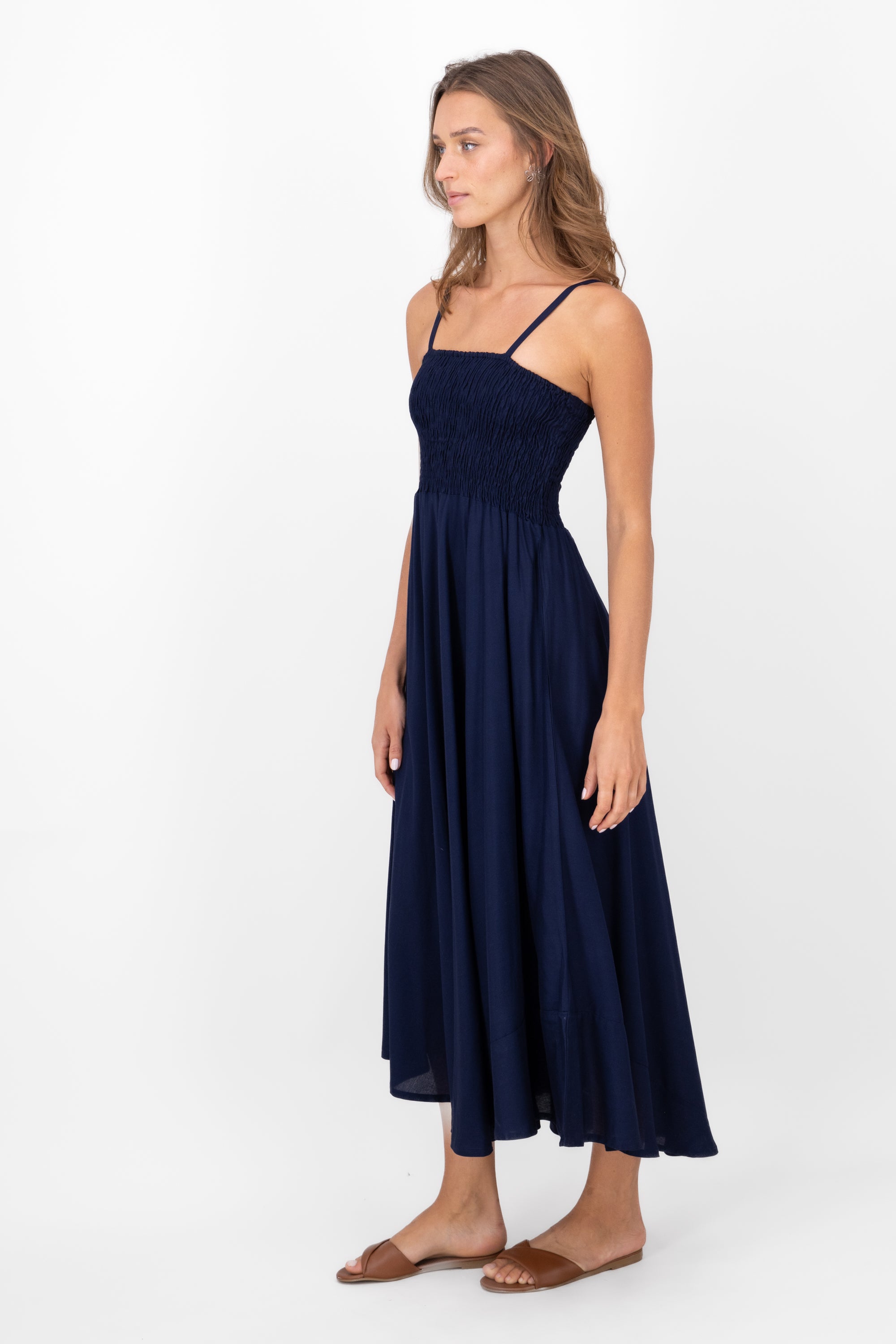 Detailed Smock Maxi Dress NAVY