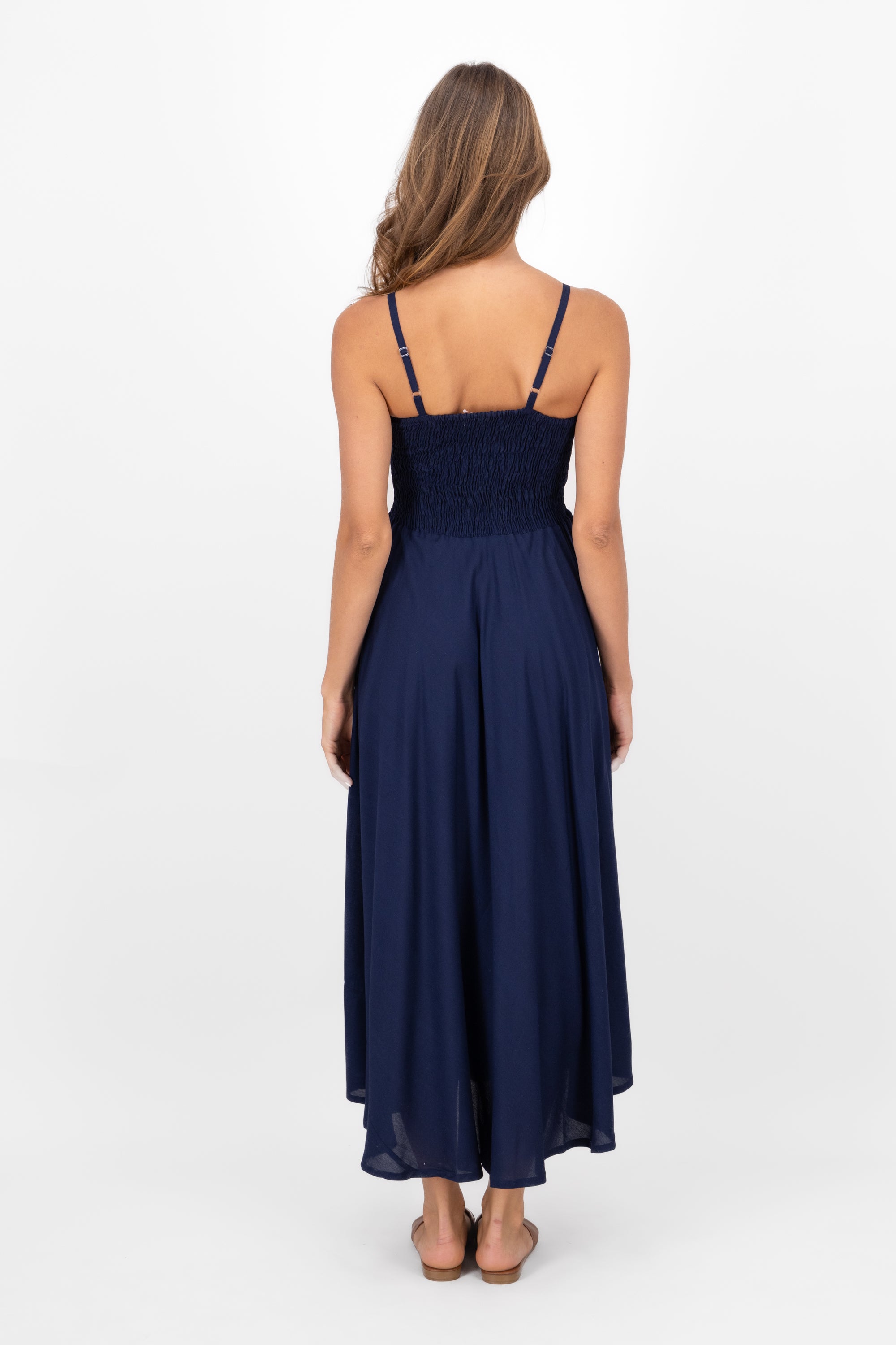 Detailed Smock Maxi Dress NAVY