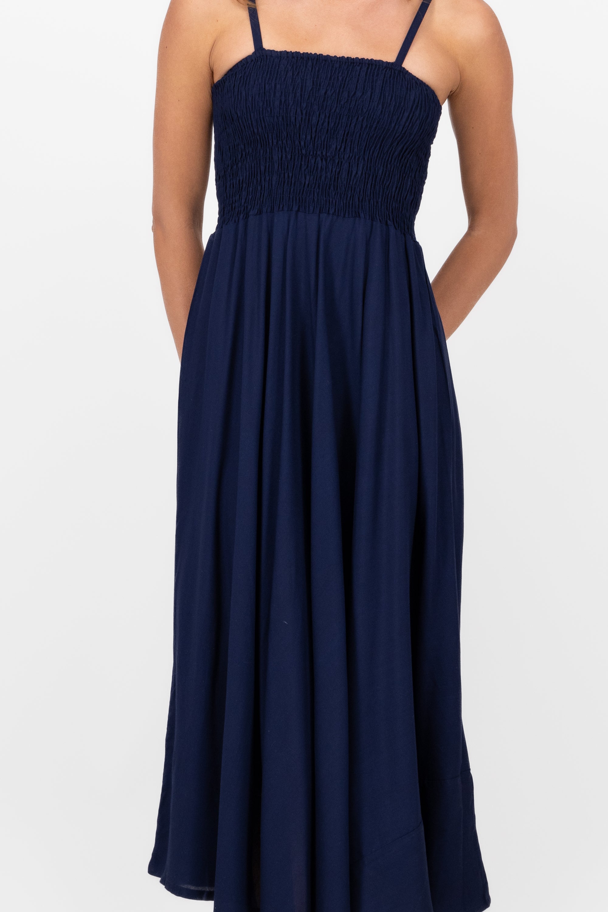 Detailed Smock Maxi Dress NAVY