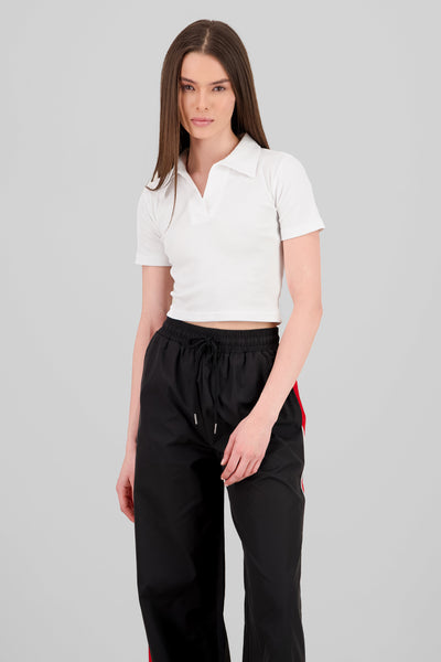 Plain Rib Polo Neck Crop Top NAVY