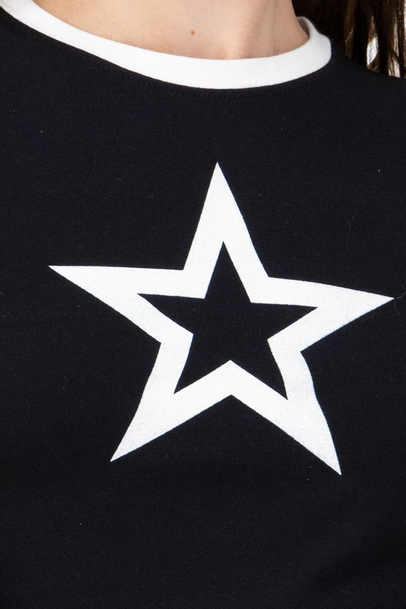 Star Color Contrast Graphic Crop Top BLACK/WHITE