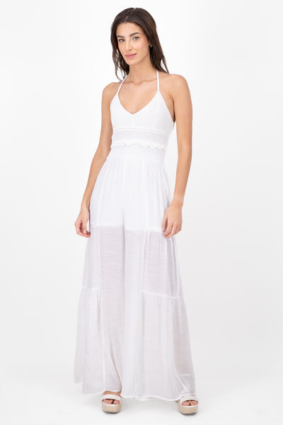 Wide Leg Crochet Jumpsuit WHITE