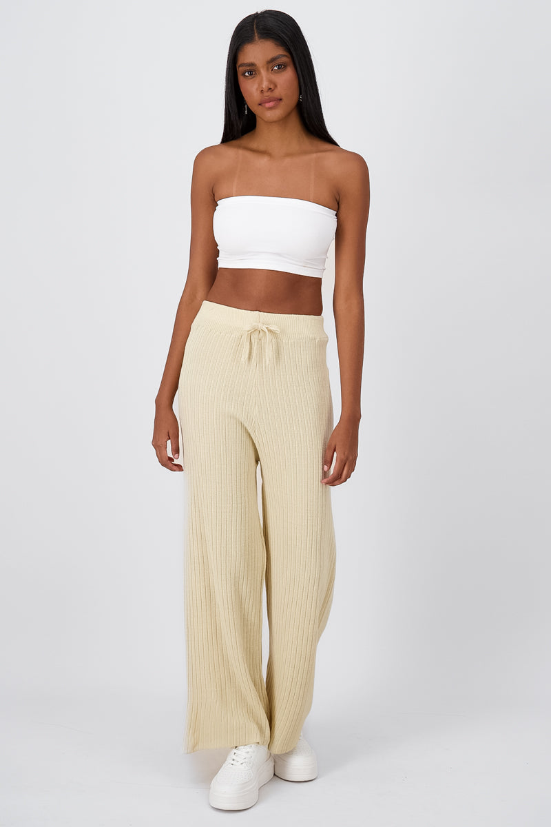 Textured Flowy Wide Leg Pants BEIGE