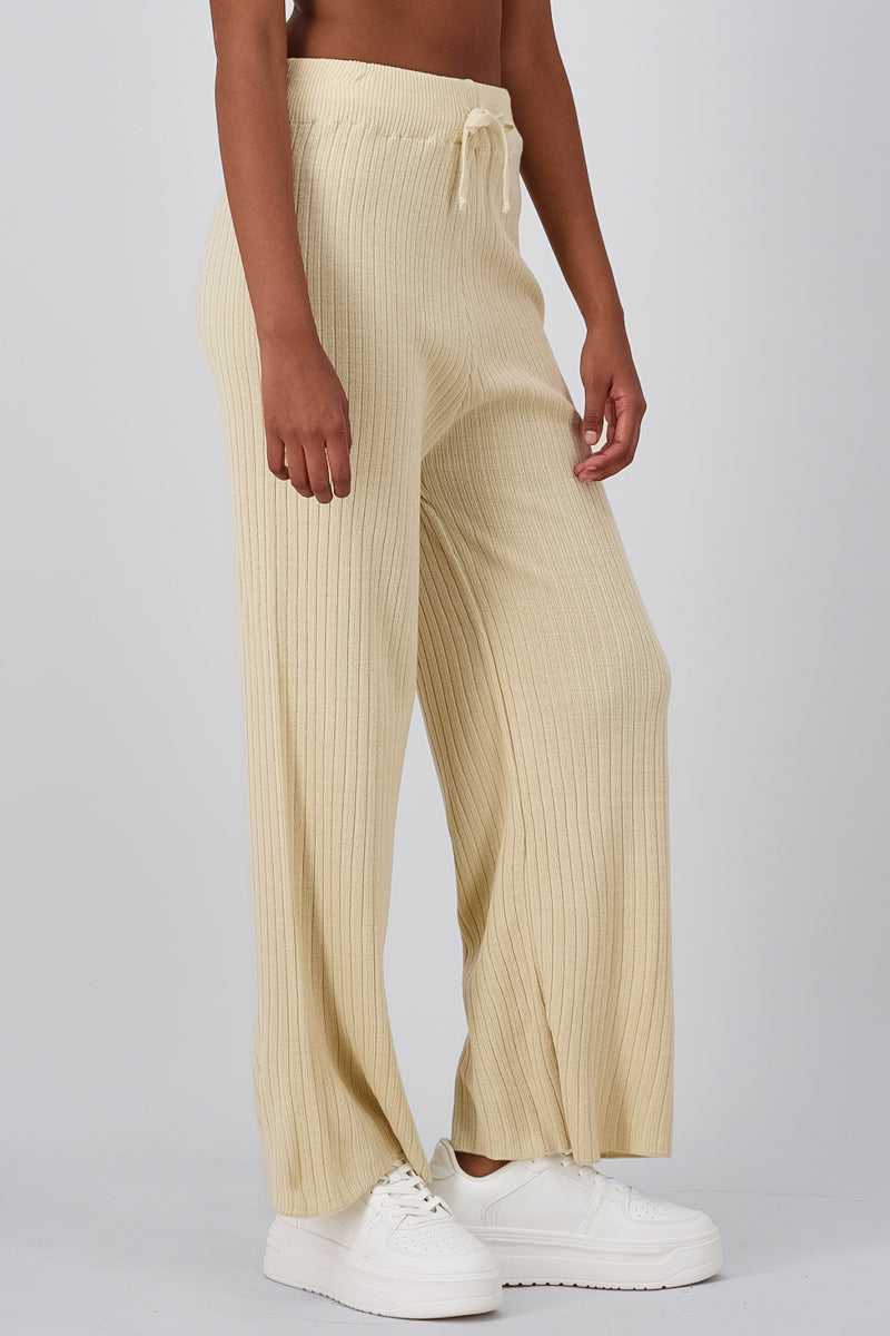 Textured Flowy Wide Leg Pants BEIGE