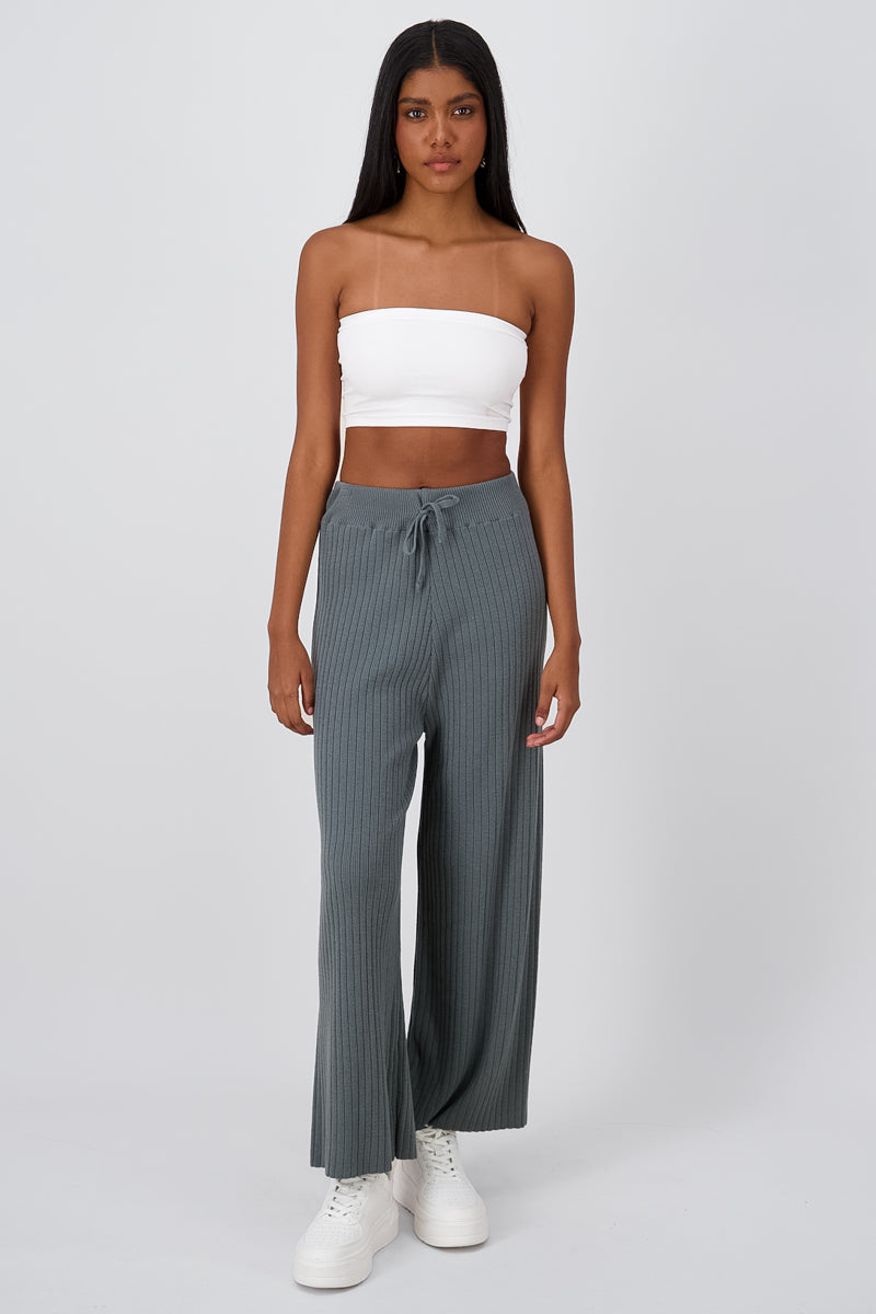 Textured Flowy Wide Leg Pants GRAY