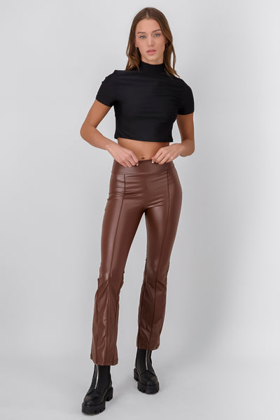 Faux Leather Skinny Flare Pants CAMEL