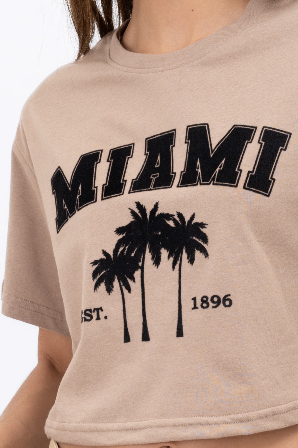 Miami Printed Short Sleeve Cropped TShirt BEIGE