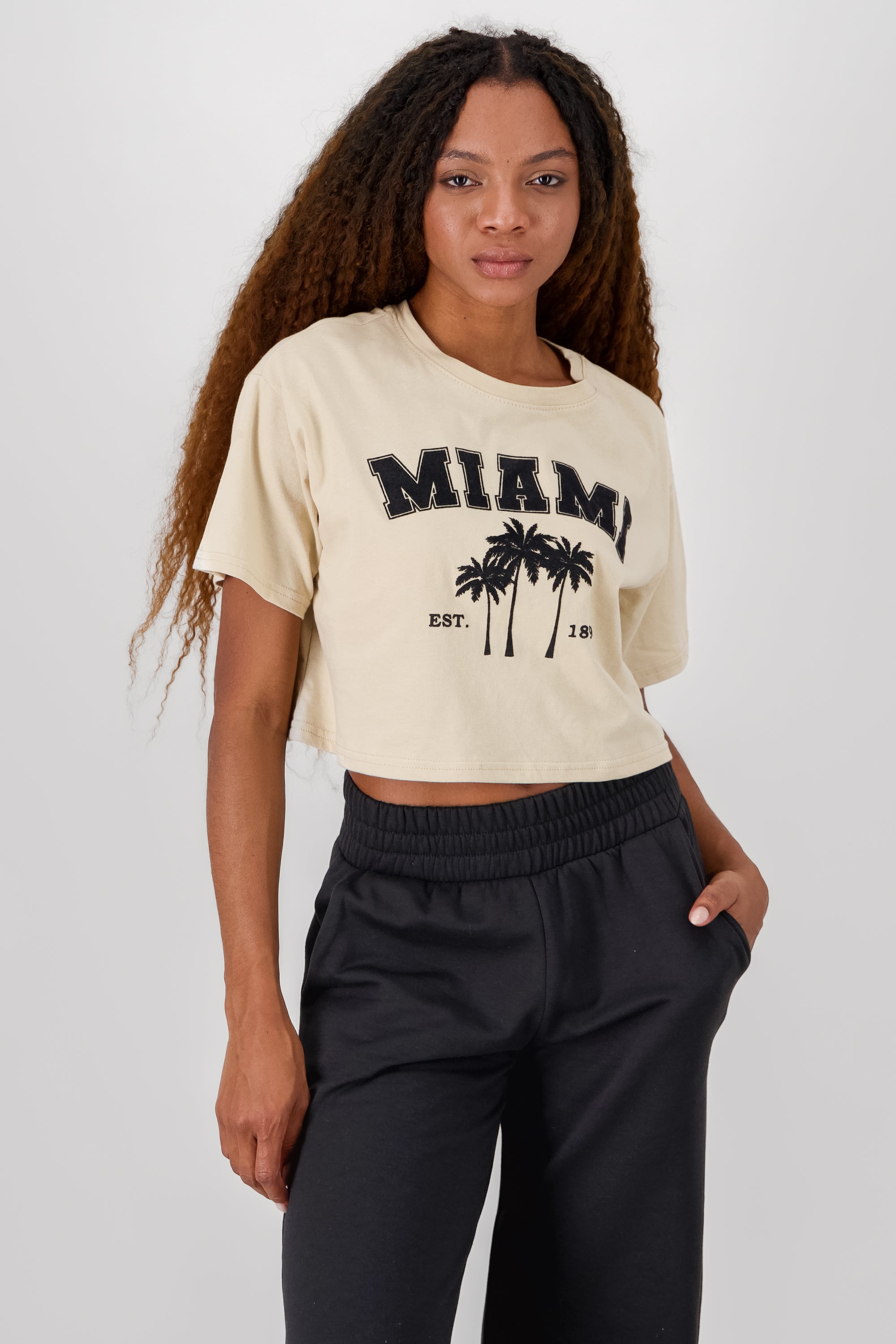 Miami Printed Short Sleeve Cropped TShirt SAND