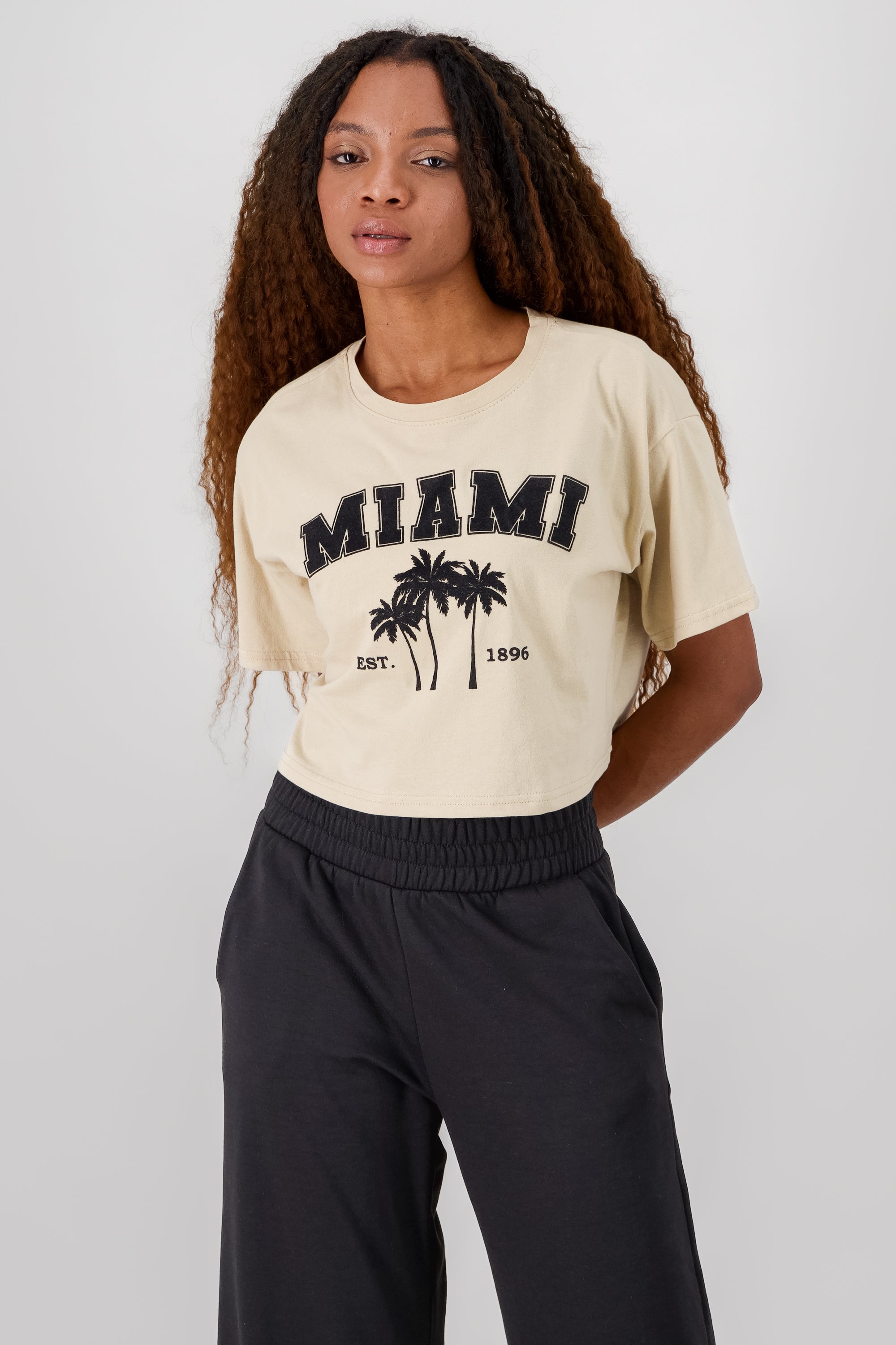 Miami Printed Short Sleeve Cropped TShirt SAND