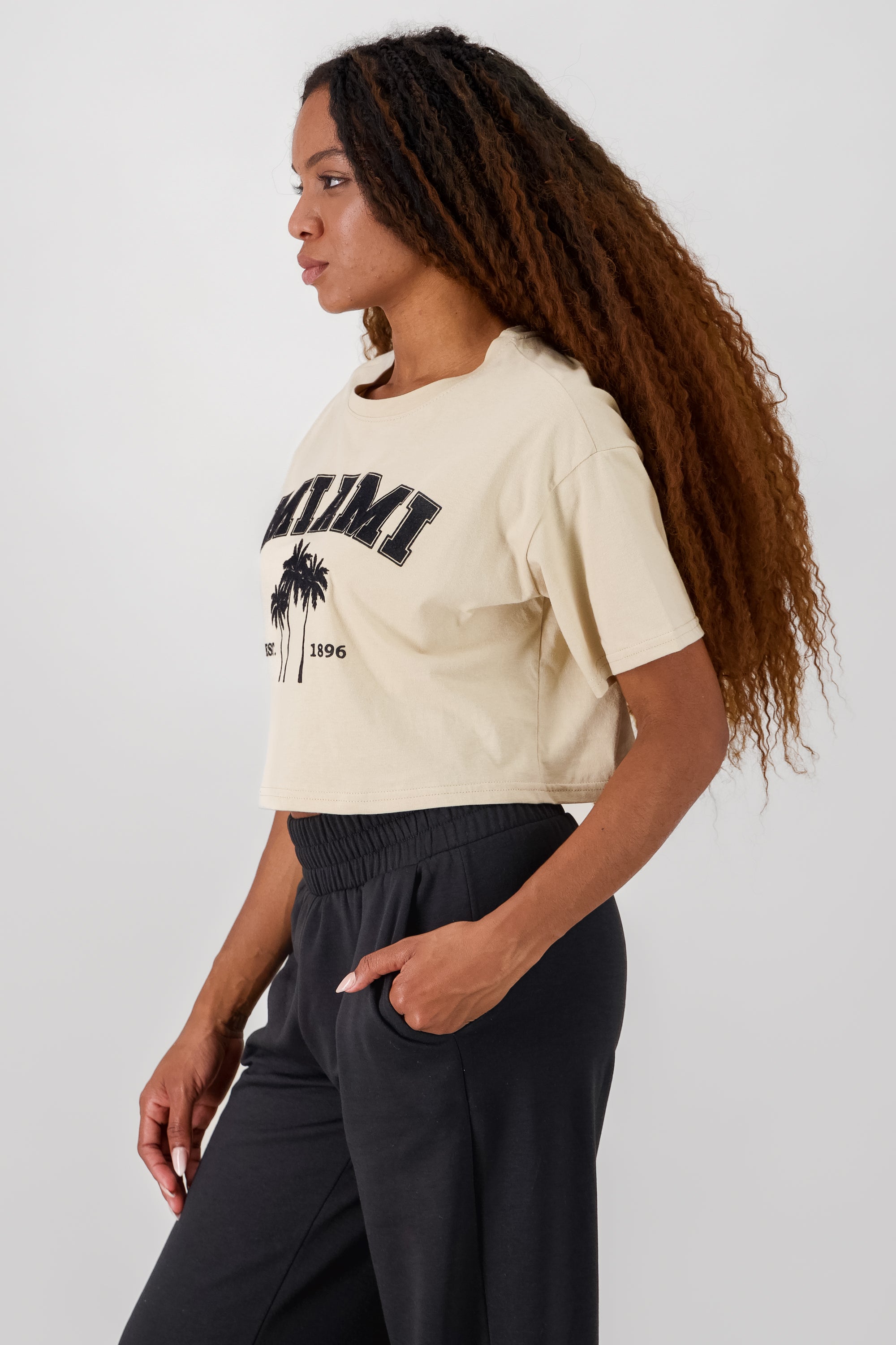 Miami Printed Short Sleeve Cropped TShirt SAND