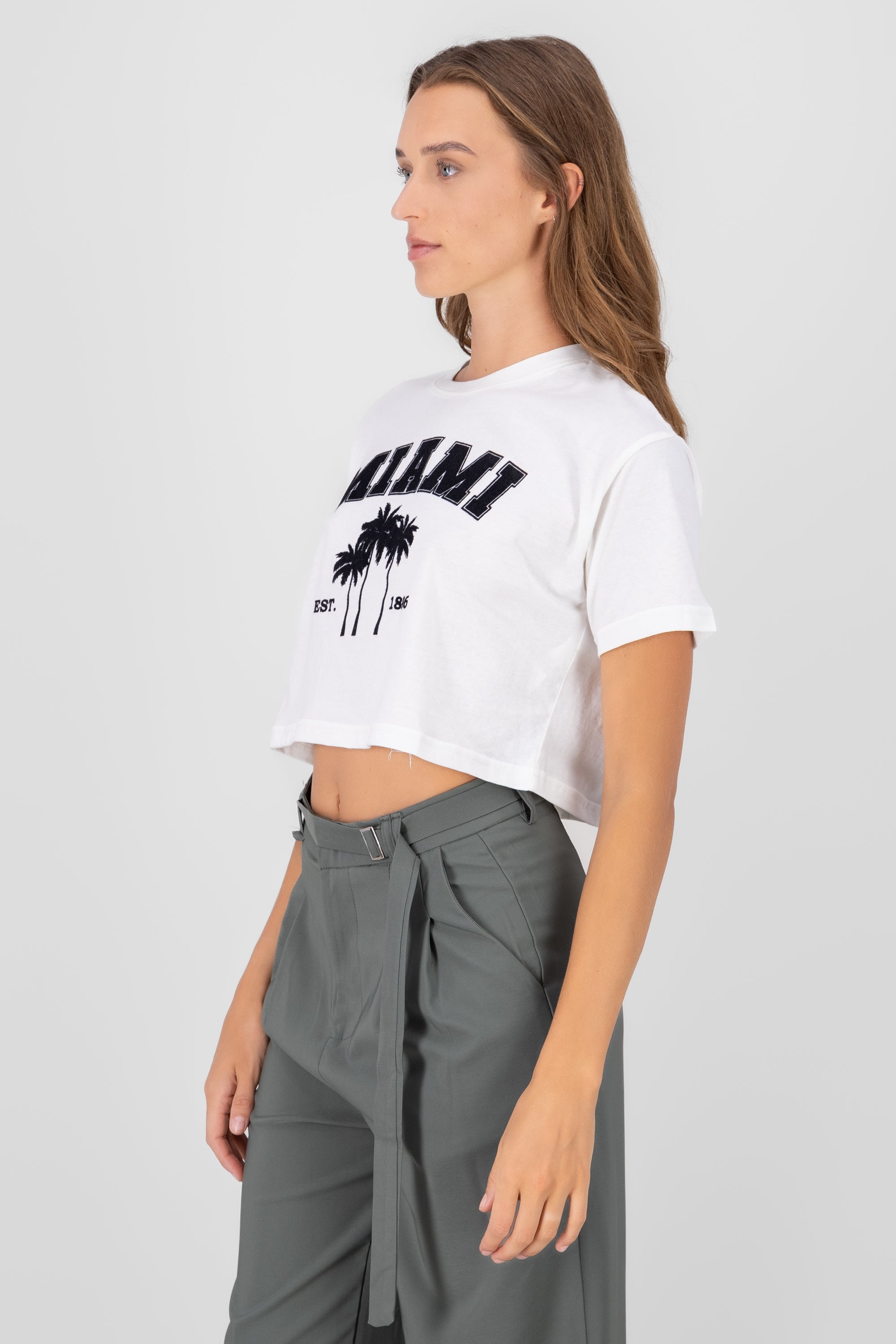 Miami Printed Short Sleeve Cropped TShirt WHITE