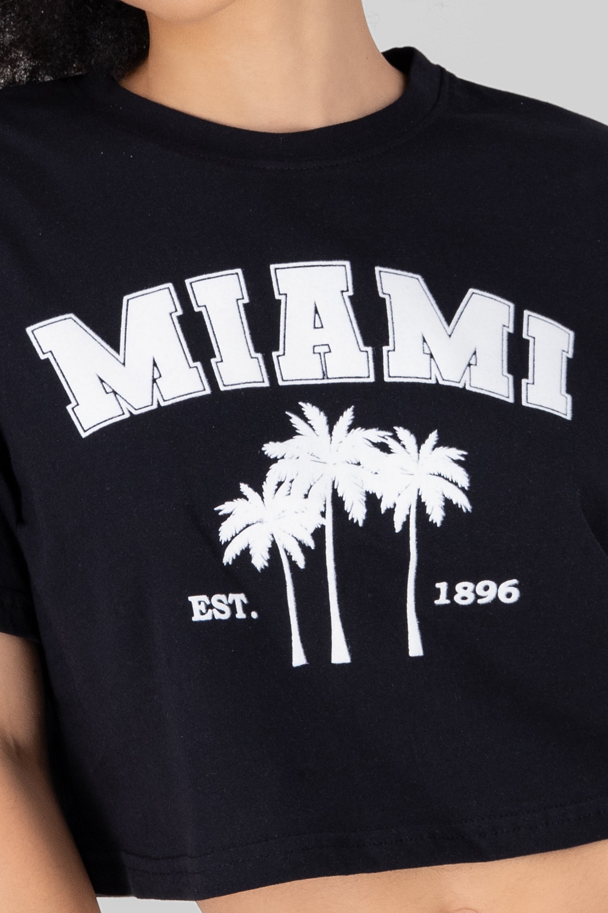 Miami Printed Short Sleeve Cropped TShirt BLACK