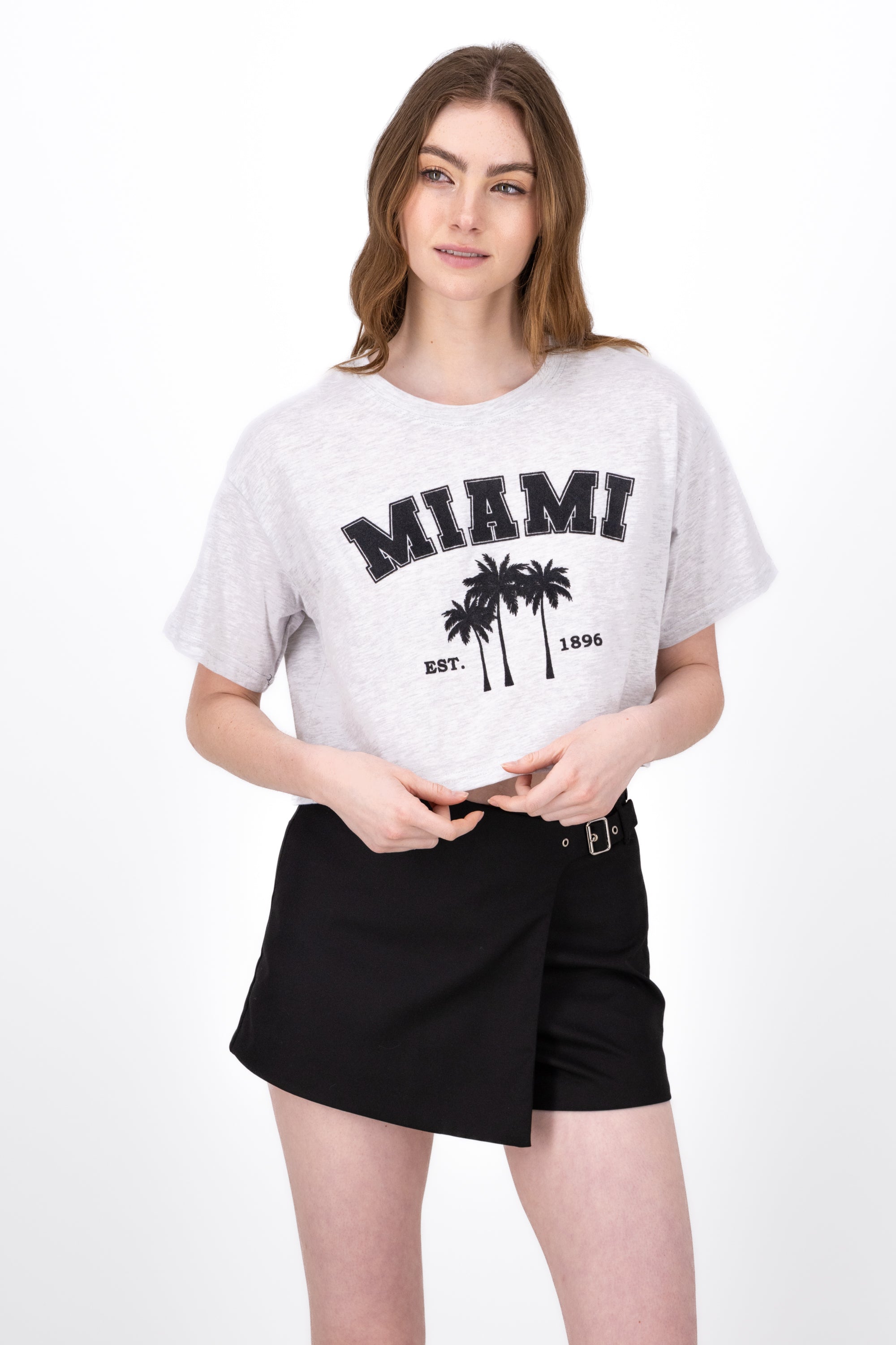 Miami Printed Short Sleeve Cropped TShirt HEATHER GRAY