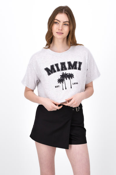 Miami Printed Short Sleeve Cropped TShirt BLACK