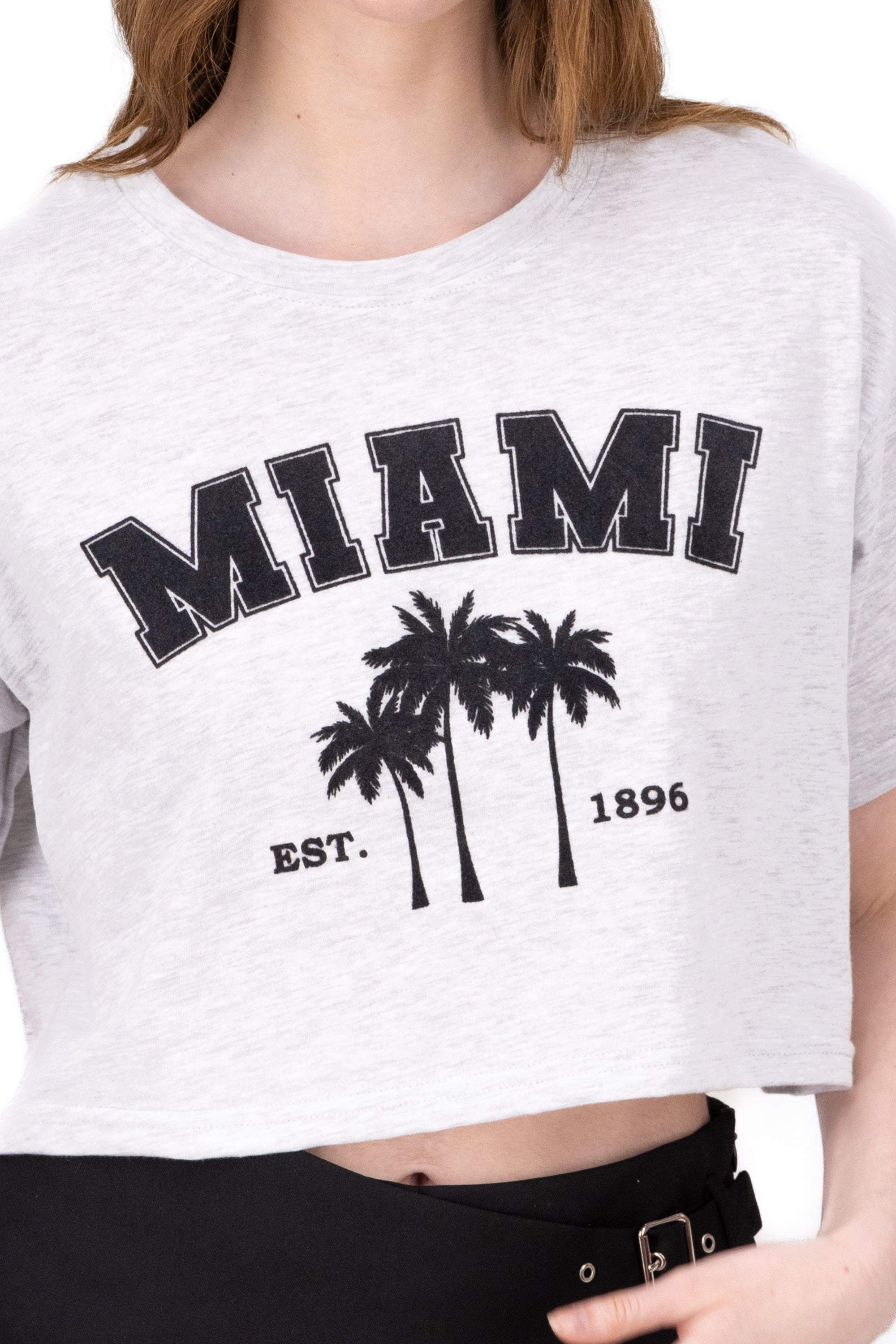 Miami Printed Short Sleeve Cropped TShirt HEATHER GRAY