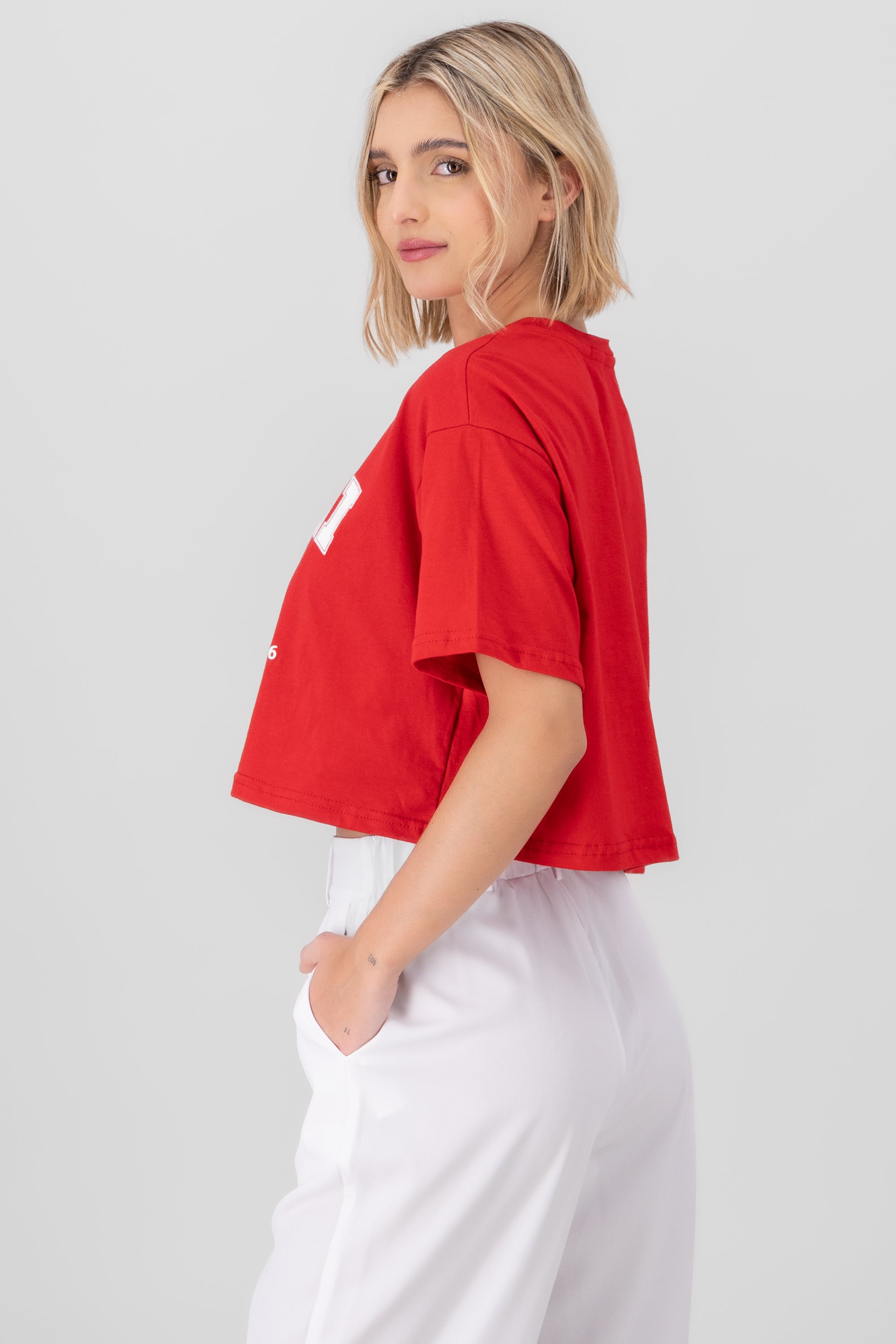 Miami Printed Short Sleeve Cropped TShirt RED