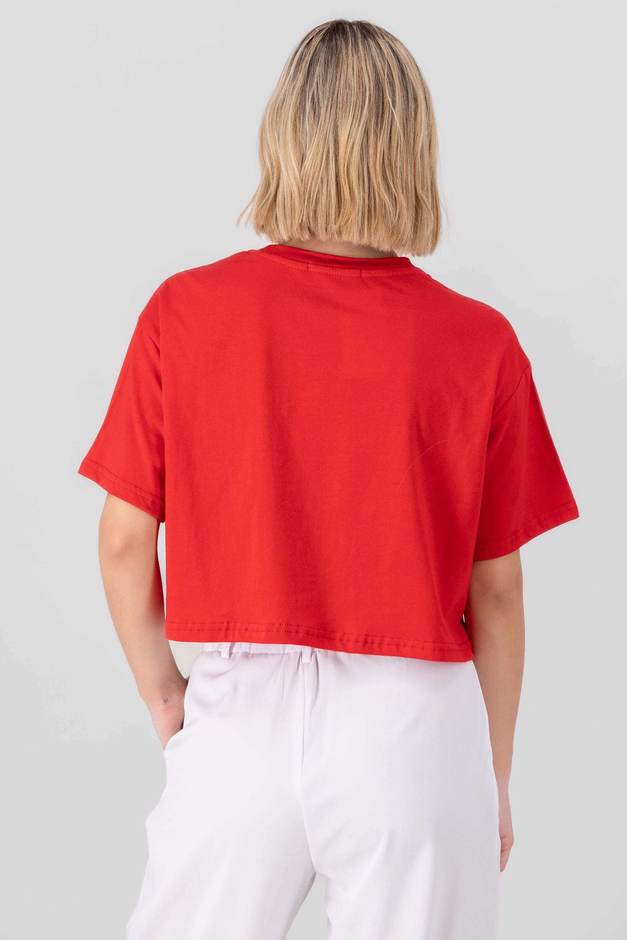 Miami Printed Short Sleeve Cropped TShirt RED