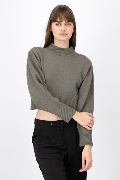 Mock Neck Cropped Sweater DARK GRAY