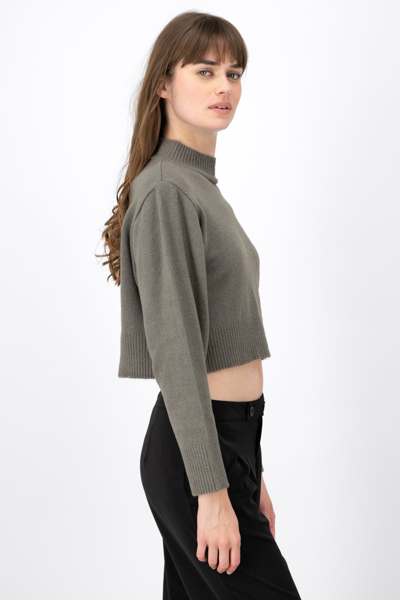 Mock Neck Cropped Sweater DARK GRAY