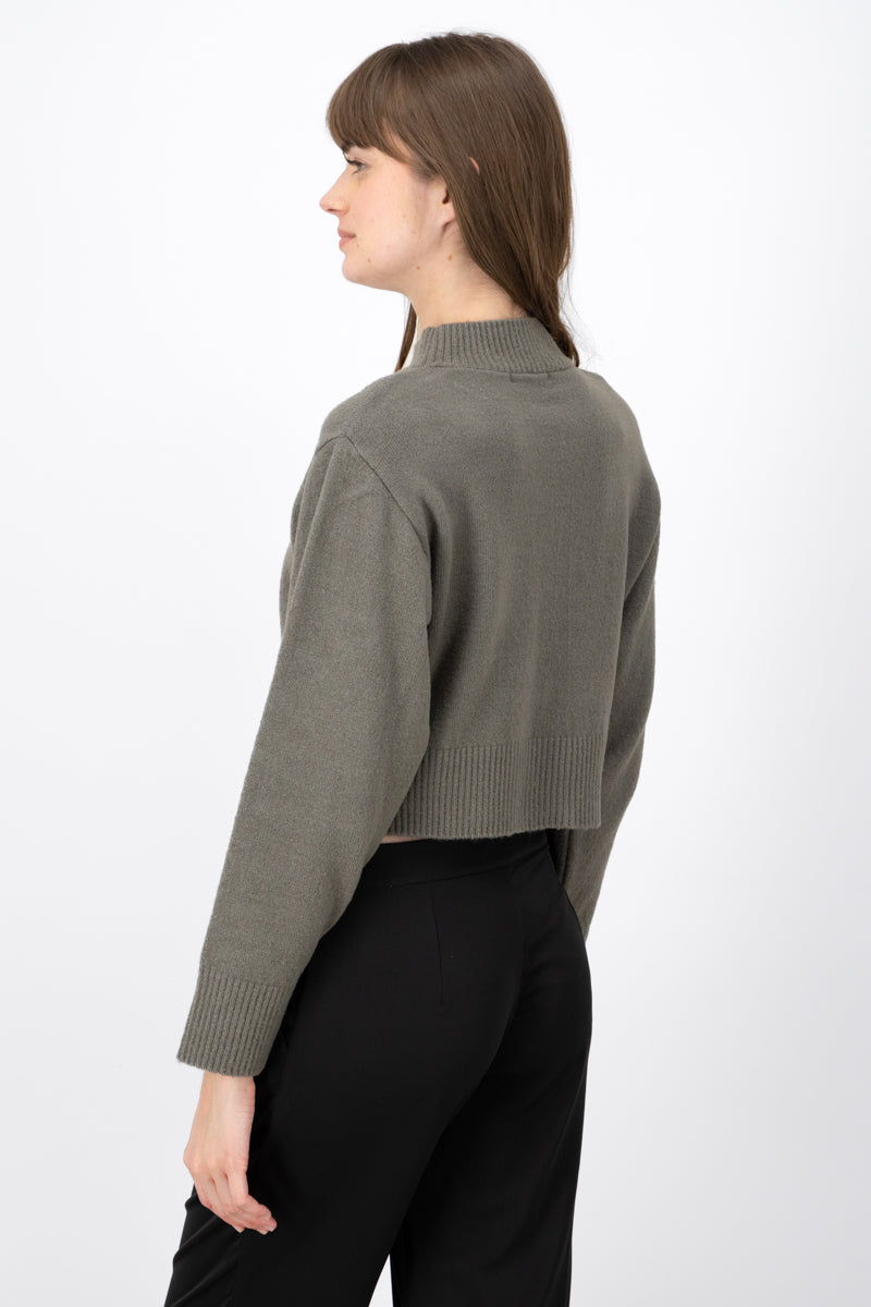 Mock Neck Cropped Sweater DARK GRAY