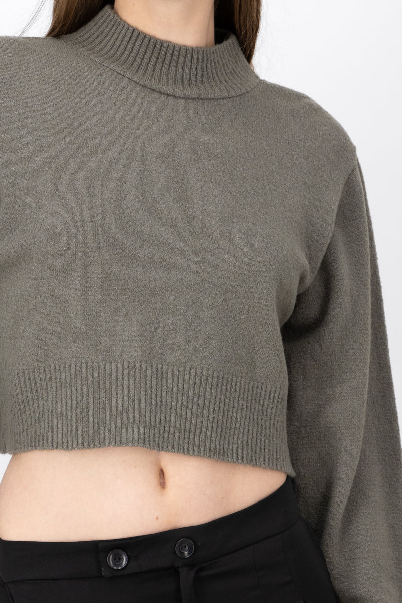 Mock Neck Cropped Sweater DARK GRAY