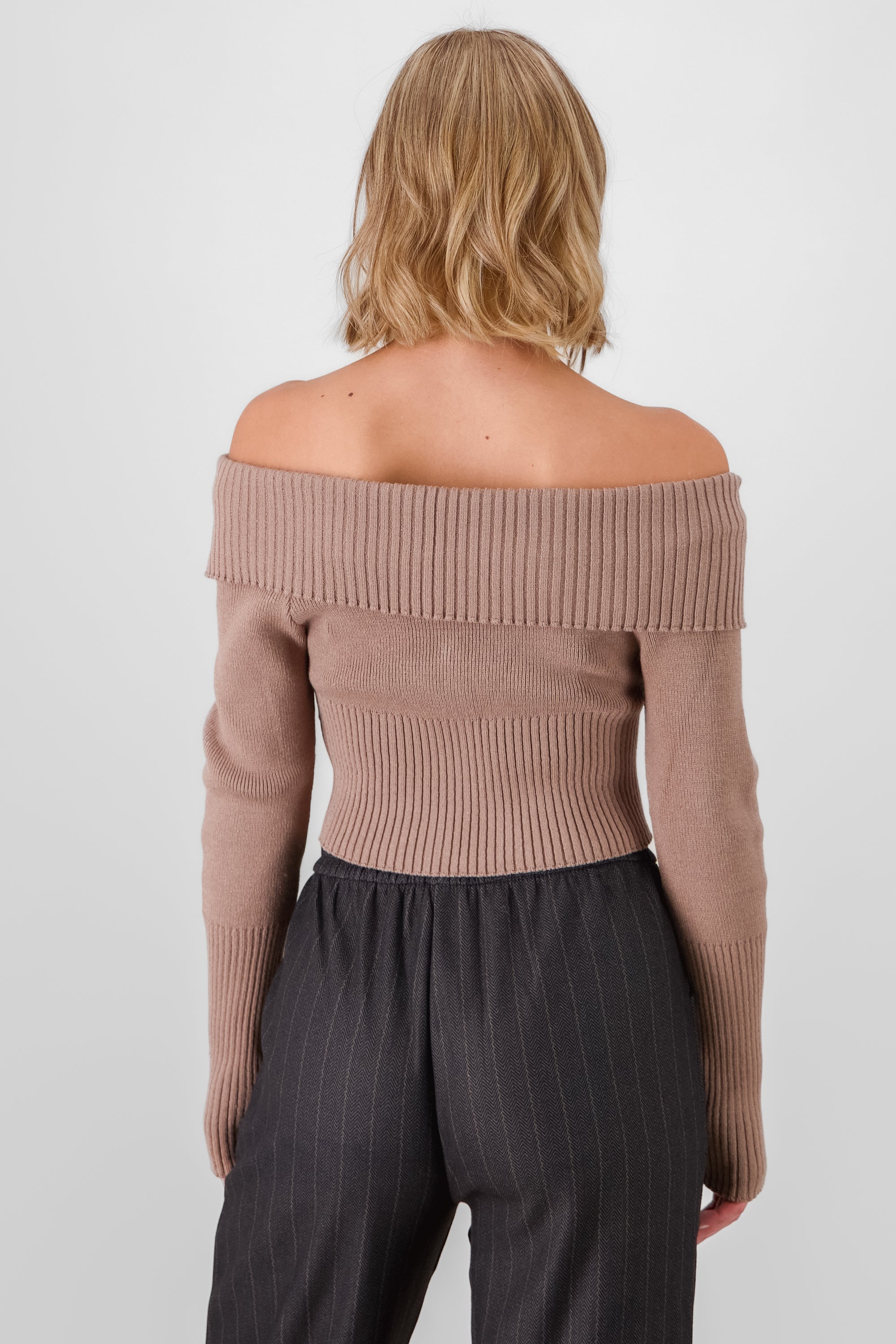 Long Sleeve Off The Shoulder Top With Closure TAUPE