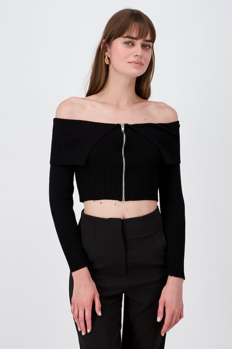 Long Sleeve Off The Shoulder Top With Closure BLACK