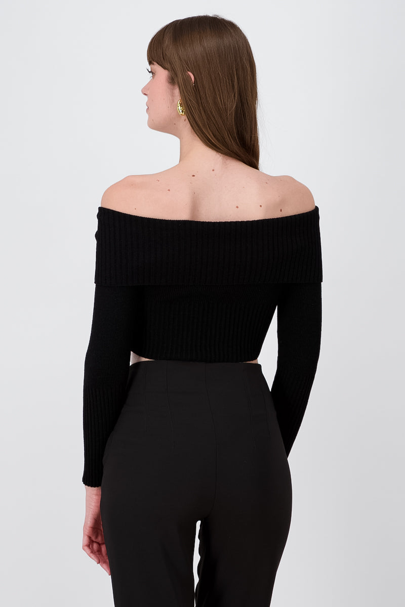 Long Sleeve Off The Shoulder Top With Closure BLACK