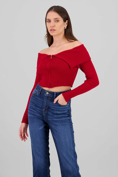 Long Sleeve Off The Shoulder Top With Closure PLUM