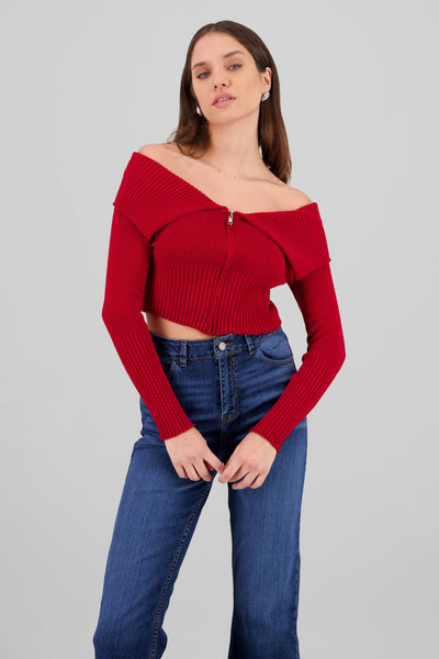 Long Sleeve Off The Shoulder Top With Closure PLUM