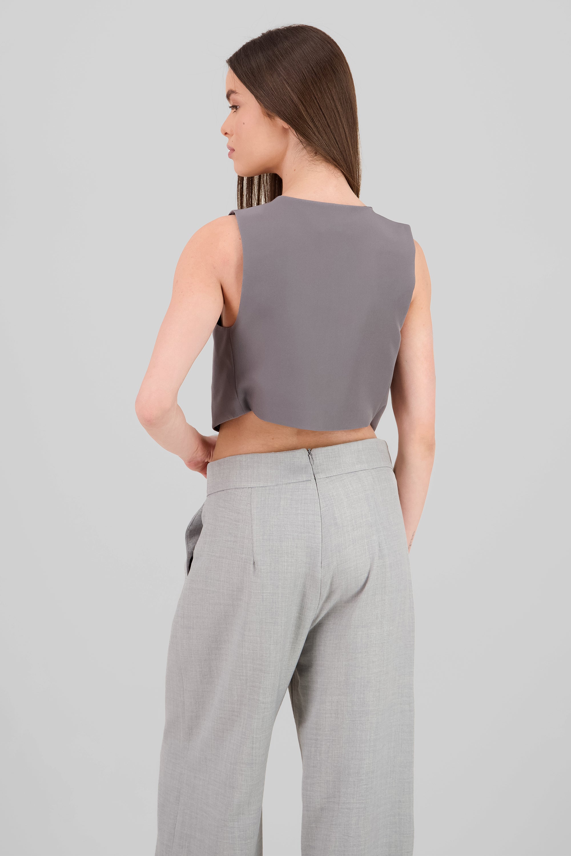 Basic Button Vest Crop Top GRAY