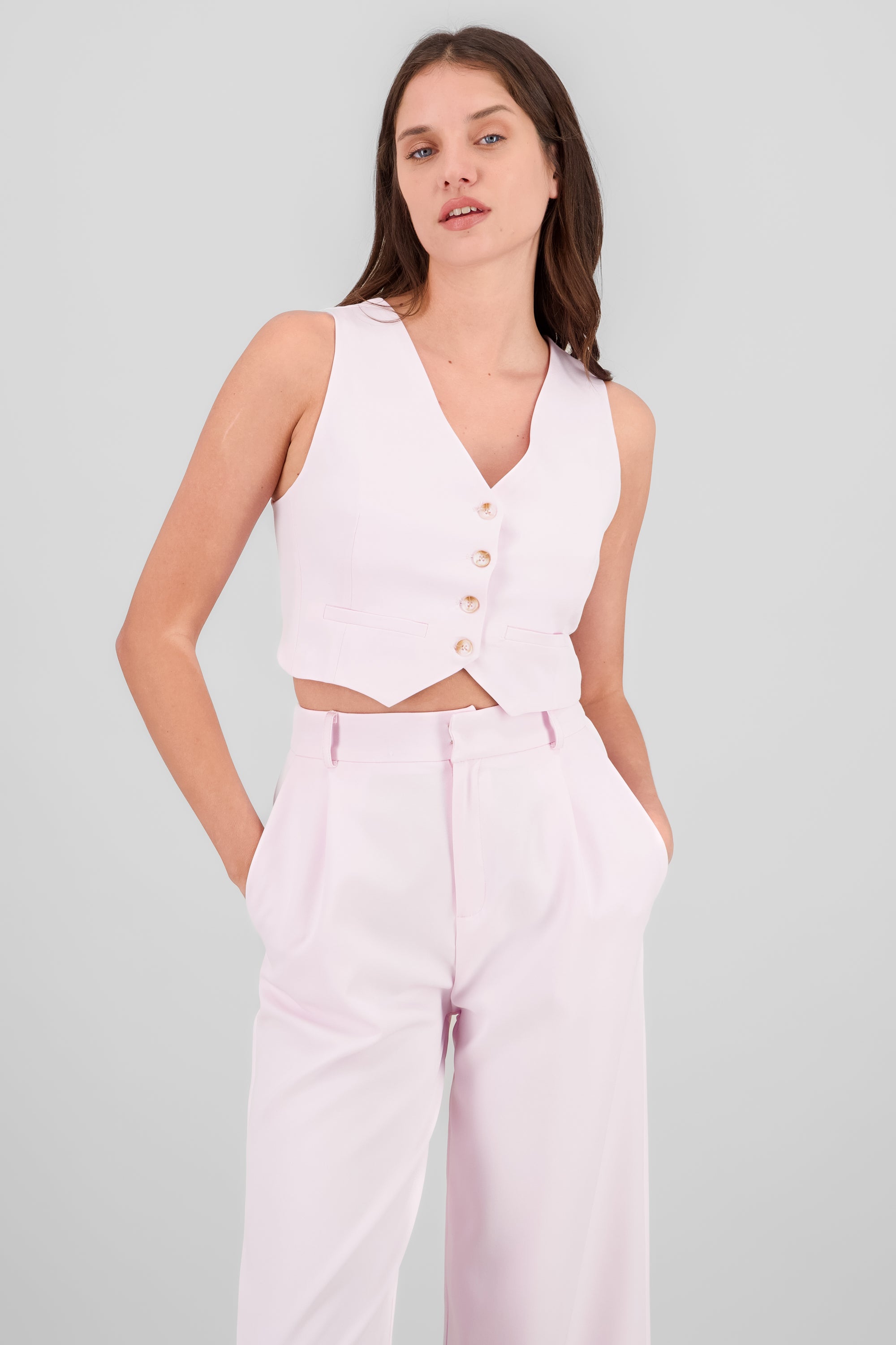 Basic Button Vest Crop Top PASTEL PINK