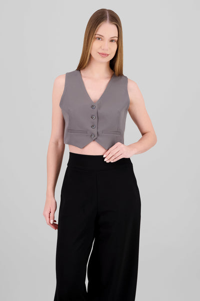 Basic Button Vest Crop Top GRAY