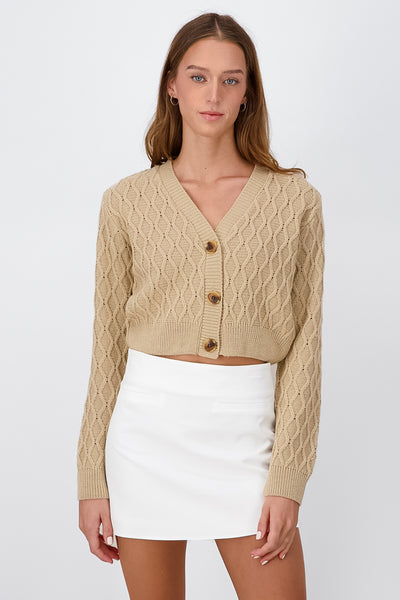 Cropped Knit Detailing Cardigan KHAKI