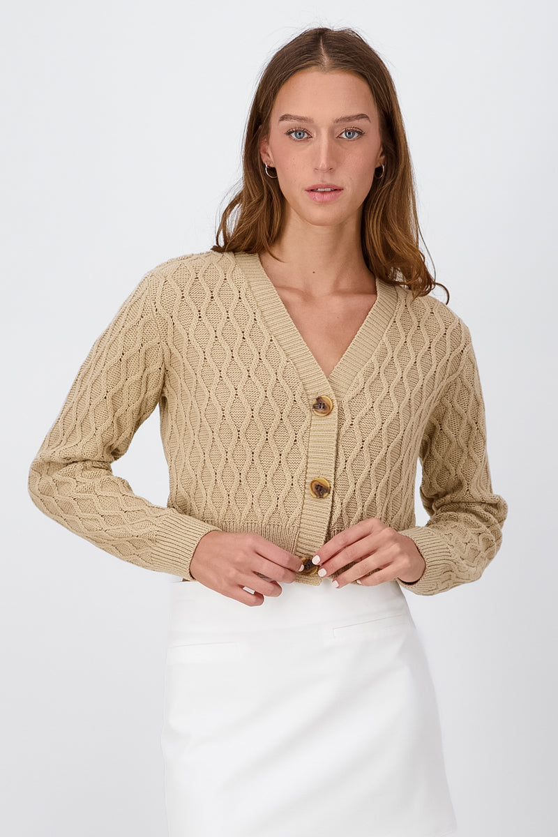 Cropped Knit Detailing Cardigan KHAKI